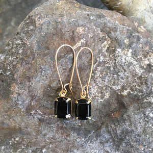 Black Vintage Swarovski Crystal Earrings - Gold