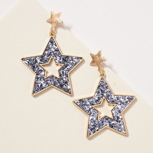 SV Color Stardust Glitter Star Dangling Earrings